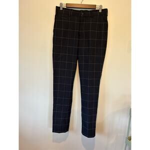 Zara womens dress pants size 38 navy blue pattern full length Coolmax material